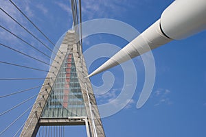 Bridge pylon and rope wires