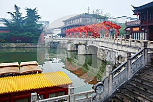 The bridge and Qinhuai River