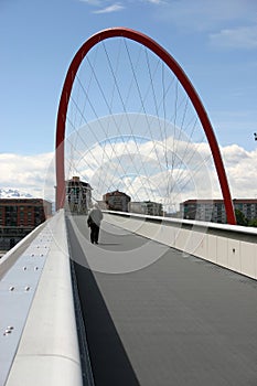 Bridge with red arch