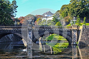 Bridge reflection and imperial palace, Tokyo, Japan.