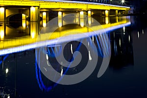 Bridge reflection in the lake night view