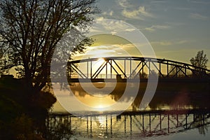 Bridge reflection at sunset