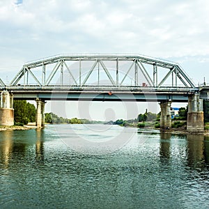 Bridge and river bank of Dnestr in town Bender, Transdniestria