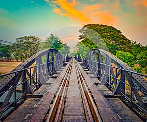 The bridge on the river Kwai. Railway in Kanchanaburi, Thailand