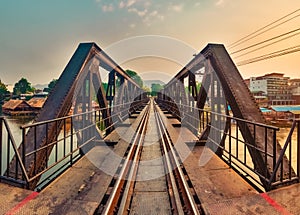 The bridge on the river Kwai. Railway in Kanchanaburi, Thailand