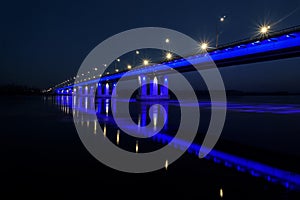 Bridge river lights reflection ice drift night