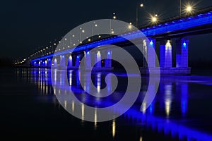 Bridge river lights reflection ice drift night