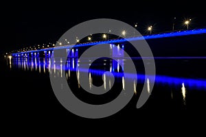 Bridge river lights reflection ice drift night