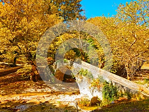 Bridge in river of village Vrosina in Ioannina perfecture Greece autumn season
