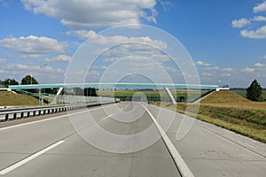 Bridge, roadside and asphalt, blue sky in the city streets in public places.