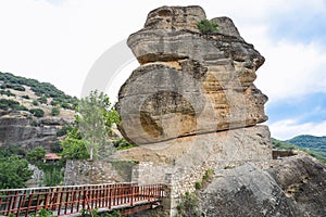 Bridge and rock at the Monastery of Varlaam of the Meteora Eastern Orthodox monasteries complex in Kalabaka, Trikala, Thessaly,