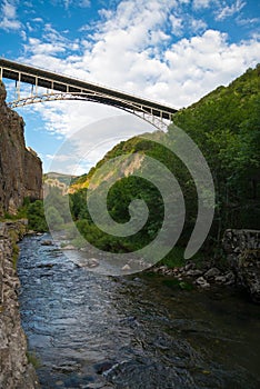 Bridge on rock in mountain city Jermuk, Armenia.