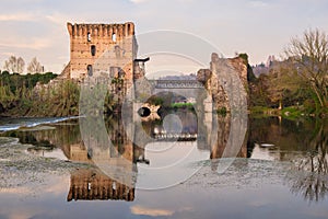 Bridge ruins reflections at Borghetto Valeggio sul Mincio near M