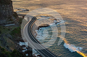 Bridge between sea and mountain cliffs. Seacliff bridge in Australia