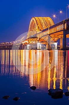 Bridge of Seoul Banghwa bridge beautiful Han river at night