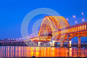 Bridge of Seoul Banghwa bridge beautiful  Han river at night, Seoul,  South Korea