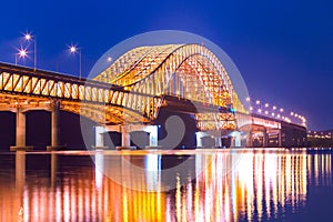 Bridge of Seoul Banghwa bridge beautiful  Han river at night, Seoul,  South Korea