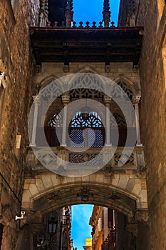 Bridge of Sighs in Barrio Gotico or Gothic Quarter in Barcelona