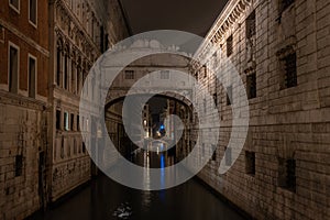 Bridge of Sighs at the Doge`s Palace at Night, Venice