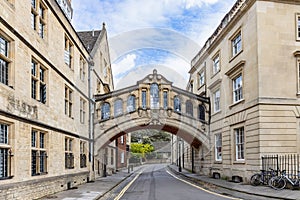 The Bridge of Sighs or Hertford Bridge is between Hertford College university buildings in New College Lane street, in Oxford,