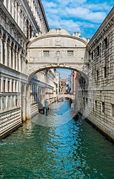 The Bridge of Sighs Ponte dei Sospiri, Venice, Veneto, northern Italy. The limestone bridge passes over the Rio di Palazzo, and photo