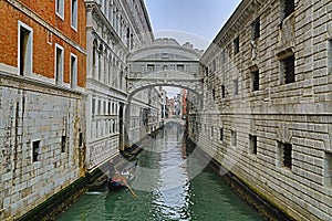 The bridge of sighs in Venice at night, Italy