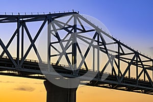 Bridge Silhouette at Sundown Crossing the Ohio River