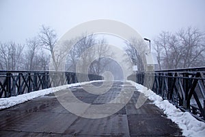 Bridge in a snowing day Niagara Falls State Park
