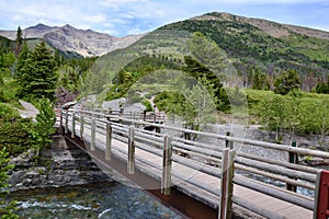 Bridge spanning river at Red Rock Canyon during Summer