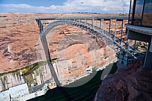 Bridge spans the the Colorado at Glen Canyon Dam