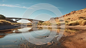 Photorealistic Concrete Bridge Over Desert River photo