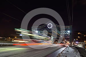 Bridge and Streetcar in Toronto at Night