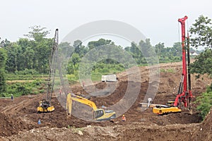 Bridge Structure with Crane heavy Machine on Toll road