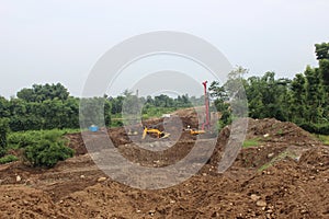 Bridge Structure with Crane heavy Machine on Toll road