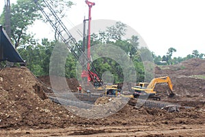 Bridge Structure with Crane heavy Machine on Toll road