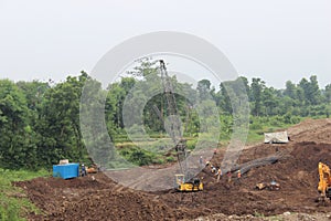 Bridge Structure with Crane heavy Machine on Toll road