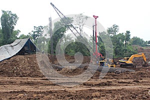 Bridge Structure with Crane heavy Machine on Toll road