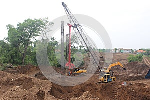 Bridge Structure with Crane heavy Machine on Toll road