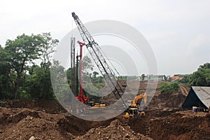 Bridge Structure with Crane heavy Machine on Toll road