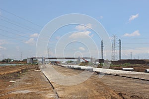 Bridge Structure with Crane heavy Machine on Toll road