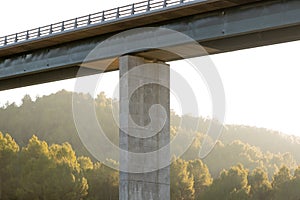 Bridge structure from underneath with background forest