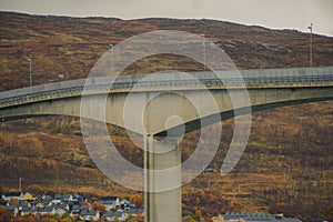 Bridge and suburban housing area in the city of Tromso