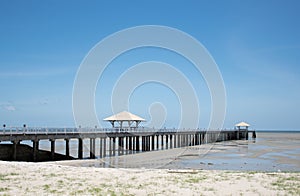 Bridge and summer landscape of sea.