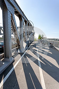 Bridge on a sunny spring afternoon, with long shadows