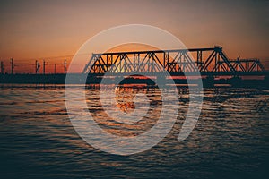 Bridge in Syzran at sunset