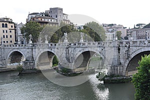 Bridge on Tiber river Rome Italian landscape city center