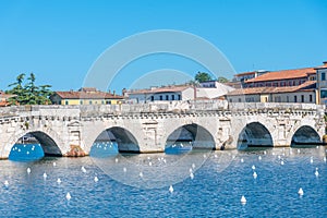 Bridge of Tiberius (Ponte di Tiberio) in Rimini, Italy.