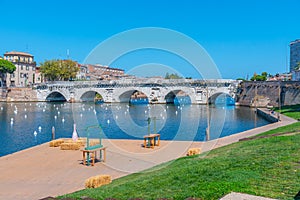 Bridge of Tiberius (Ponte di Tiberio) in Rimini, Italy.