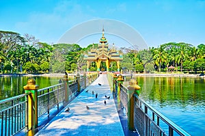 The bridge to the lake shrine, Theingottara park, Yangon, Myanmar