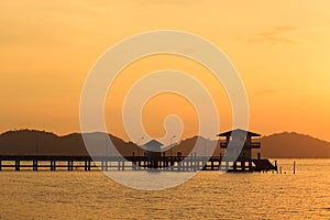 Bridge to the sea at sunset, Songkhla, Thailand